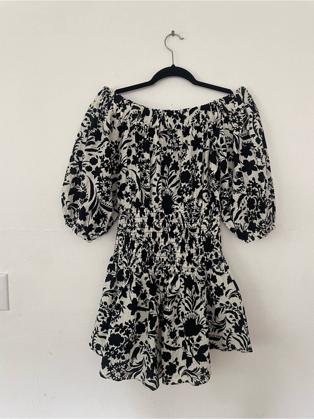Misa Los Angeles Black & White Floral Off-Shoulder Mini Dress